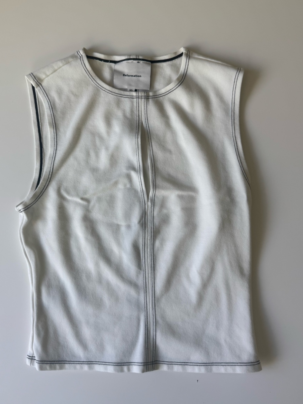 Reformation White Keyhole Tank with Contrast Stitching and Side zipper - Picture 2 of 5
